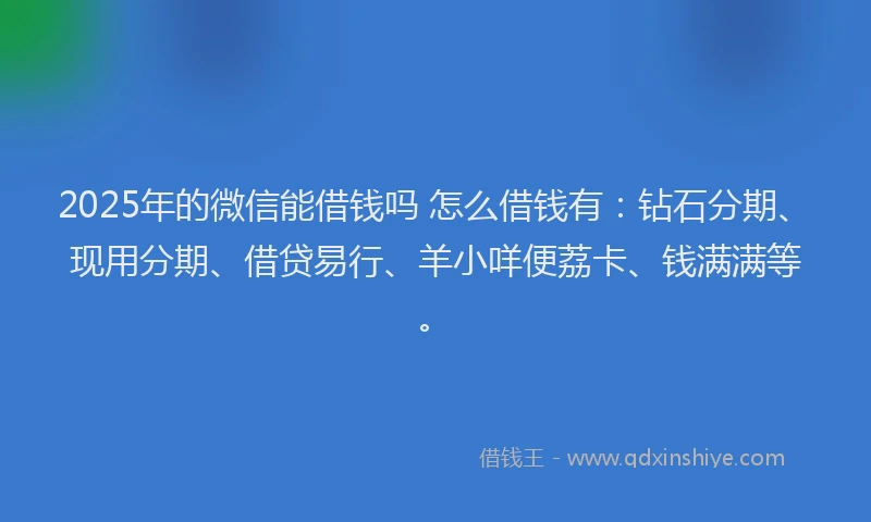 2025年的微信能借钱吗 怎么借钱有：钻石分期、现用分期、借贷易行、羊小咩便荔卡、钱满满等。