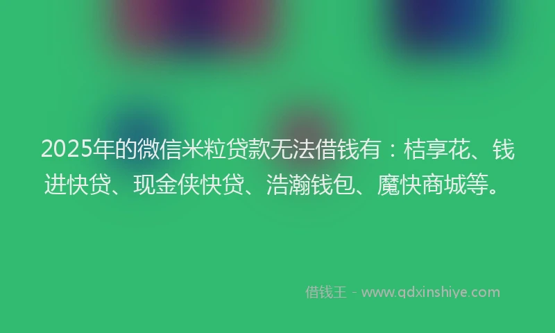 2025年的微信米粒贷款无法借钱有：桔享花、钱进快贷、现金侠快贷、浩瀚钱包、魔快商城等。