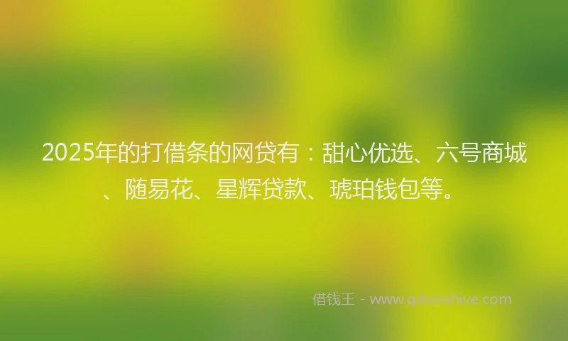 2025年的打借条的网贷有：甜心优选、六号商城、随易花、星辉贷款、琥珀钱包等。