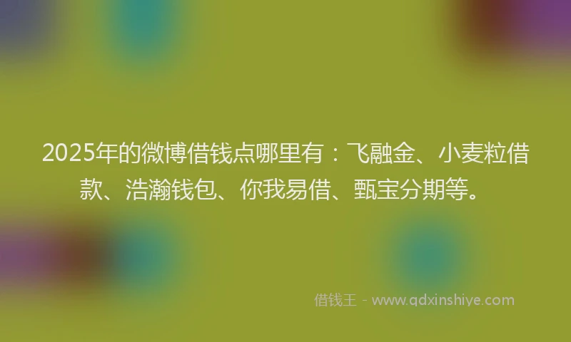 2025年的微博借钱点哪里有：飞融金、小麦粒借款、浩瀚钱包、你我易借、甄宝分期等。