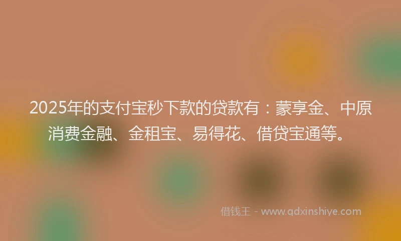 2025年的支付宝秒下款的贷款有：蒙享金、中原消费金融、金租宝、易得花、借贷宝通等。