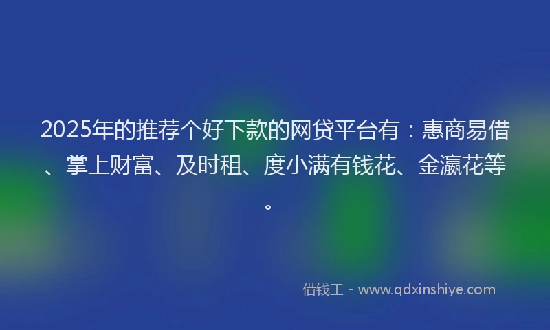 2025年的推荐个好下款的网贷平台有：惠商易借、掌上财富、及时租、度小满有钱花、金瀛花等。