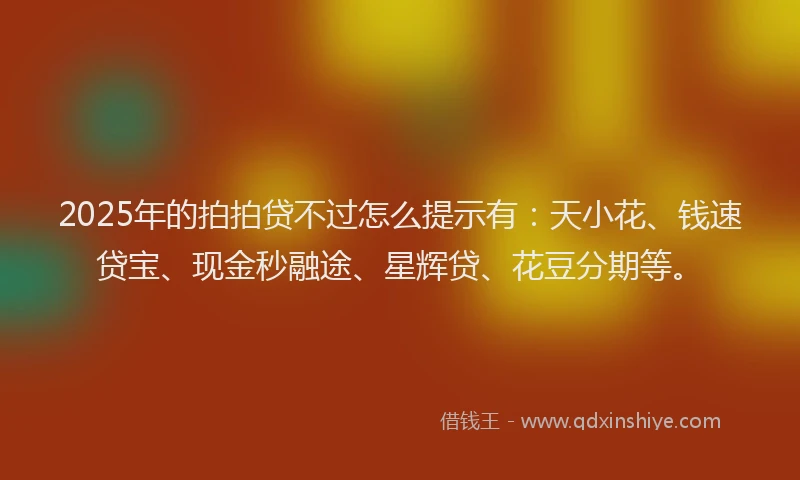 2025年的拍拍贷不过怎么提示有：天小花、钱速贷宝、现金秒融途、星辉贷、花豆分期等。
