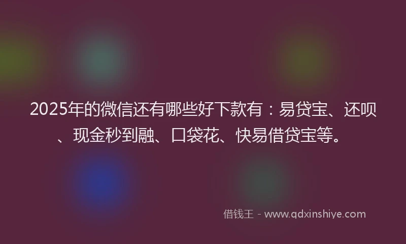2025年的微信还有哪些好下款有：易贷宝、还呗、现金秒到融、口袋花、快易借贷宝等。