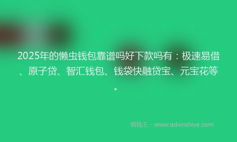 2025年的懒虫钱包靠谱吗好下款吗有：极速易借、原子贷、智汇钱包、钱袋快融贷宝、元宝花等。