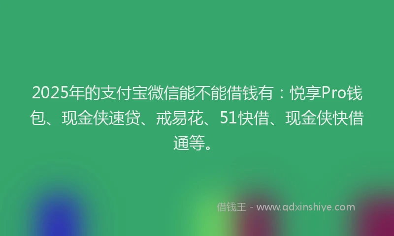 2025年的支付宝微信能不能借钱有：悦享Pro钱包、现金侠速贷、戒易花、51快借、现金侠快借通等。