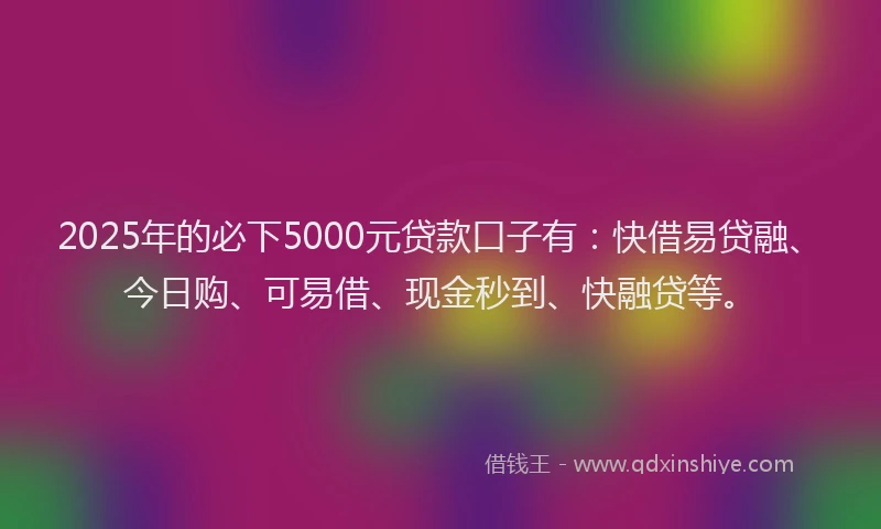 2025年的必下5000元贷款口子有：快借易贷融、今日购、可易借、现金秒到、快融贷等。
