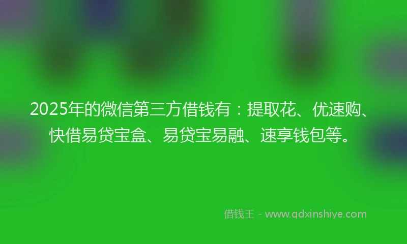 2025年的微信第三方借钱有：提取花、优速购、快借易贷宝盒、易贷宝易融、速享钱包等。