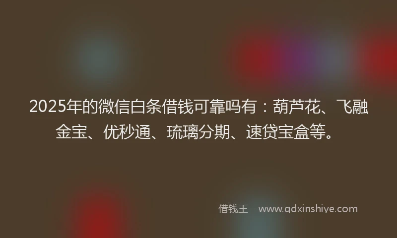 2025年的微信白条借钱可靠吗有：葫芦花、飞融金宝、优秒通、琉璃分期、速贷宝盒等。