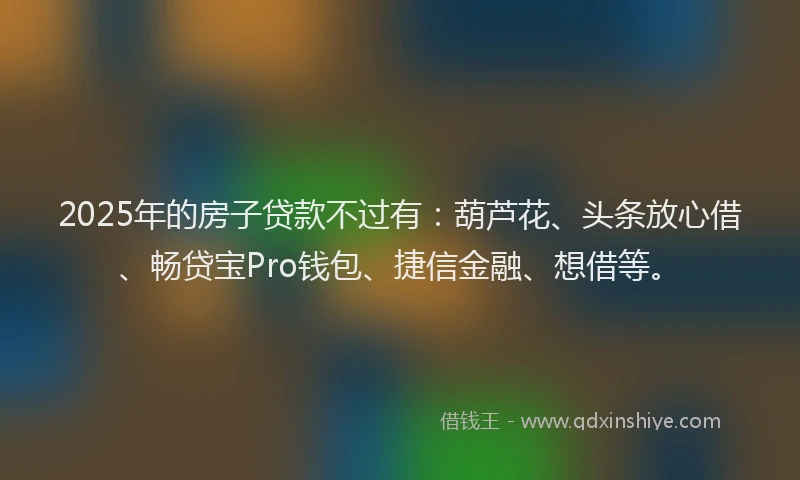 2025年的房子贷款不过有：葫芦花、头条放心借、畅贷宝Pro钱包、捷信金融、想借等。