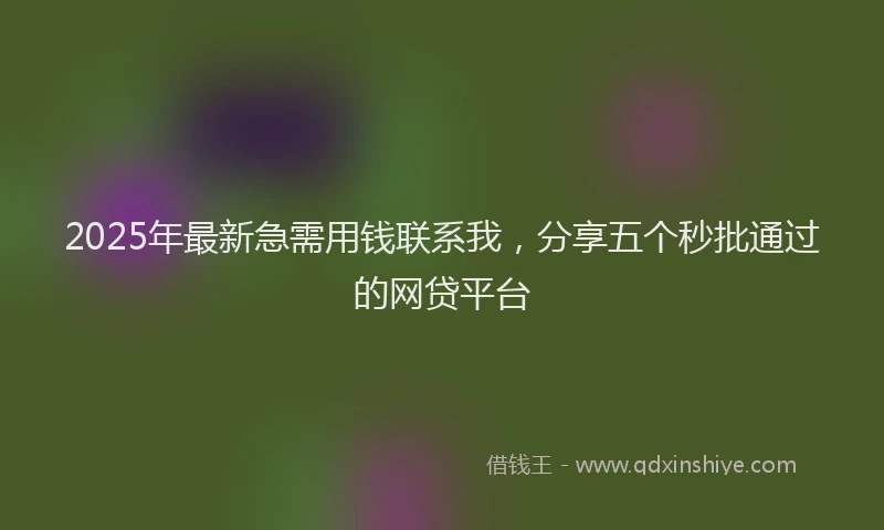 2025年最新急需用钱联系我，分享五个秒批通过的网贷平台
