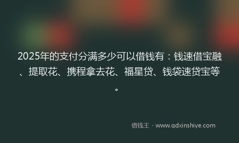 2025年的支付分满多少可以借钱有：钱速借宝融、提取花、携程拿去花、福星贷、钱袋速贷宝等。