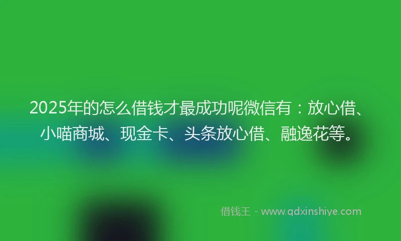 2025年的怎么借钱才最成功呢微信有：放心借、小喵商城、现金卡、头条放心借、融逸花等。