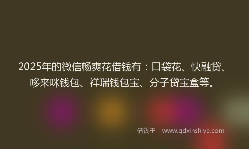 2025年的微信畅爽花借钱有：口袋花、快融贷、哆来咪钱包、祥瑞钱包宝、分子贷宝盒等。