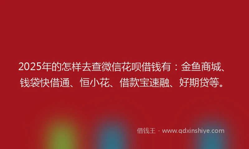 2025年的怎样去查微信花呗借钱有：金鱼商城、钱袋快借通、恒小花、借款宝速融、好期贷等。