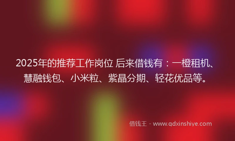 2025年的推荐工作岗位 后来借钱有：一橙租机、慧融钱包、小米粒、紫晶分期、轻花优品等。