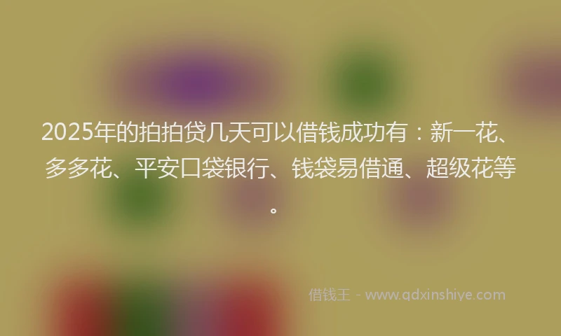 2025年的拍拍贷几天可以借钱成功有：新一花、多多花、平安口袋银行、钱袋易借通、超级花等。