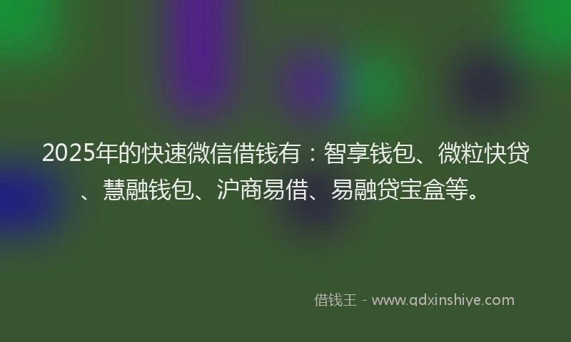 2025年的快速微信借钱有：智享钱包、微粒快贷、慧融钱包、沪商易借、易融贷宝盒等。