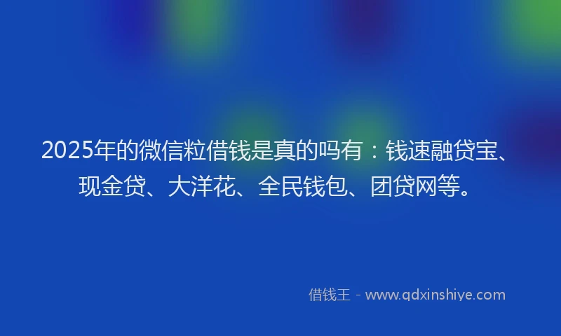 2025年的微信粒借钱是真的吗有：钱速融贷宝、现金贷、大洋花、全民钱包、团贷网等。