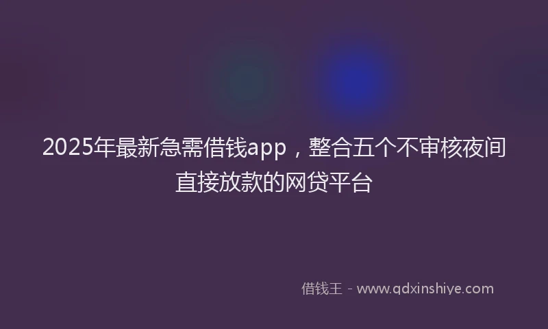 2025年最新急需借钱app，整合五个不审核夜间直接放款的网贷平台