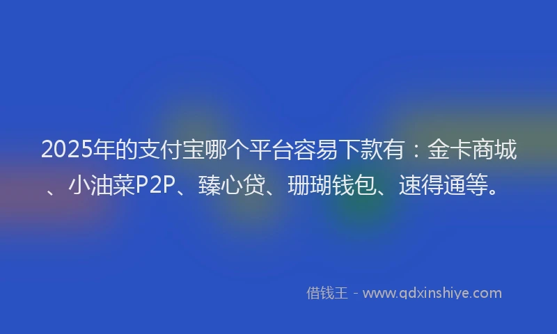 2025年的支付宝哪个平台容易下款有：金卡商城、小油菜P2P、臻心贷、珊瑚钱包、速得通等。