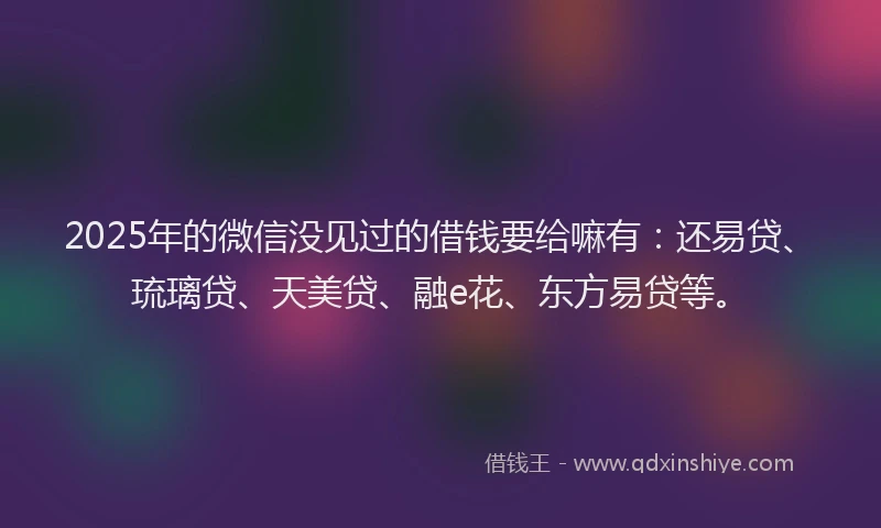 2025年的微信没见过的借钱要给嘛有：还易贷、琉璃贷、天美贷、融e花、东方易贷等。