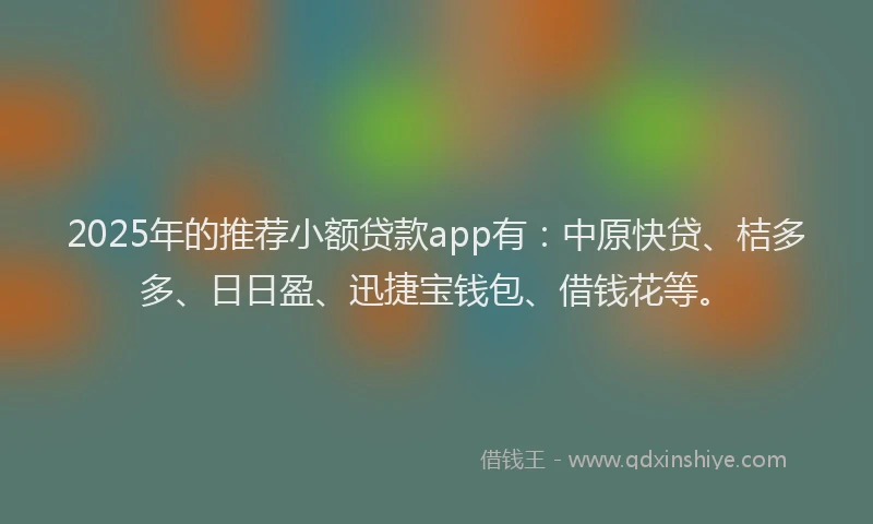 2025年的推荐小额贷款app有：中原快贷、桔多多、日日盈、迅捷宝钱包、借钱花等。