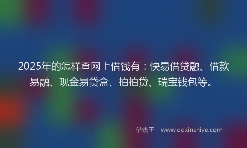 2025年的怎样查网上借钱有：快易借贷融、借款易融、现金易贷盒、拍拍贷、瑞宝钱包等。