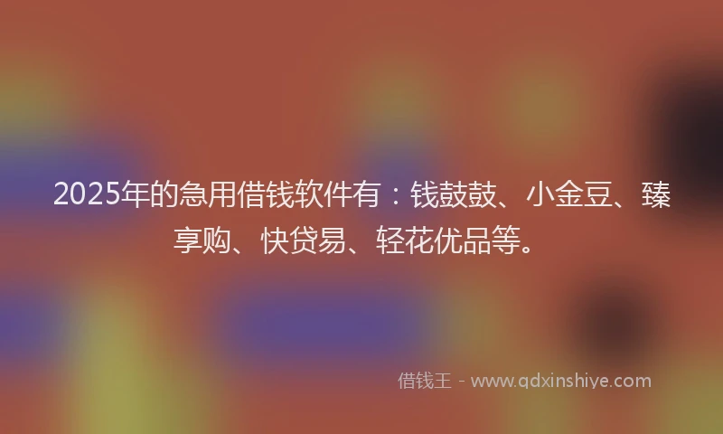 2025年的急用借钱软件有：钱鼓鼓、小金豆、臻享购、快贷易、轻花优品等。