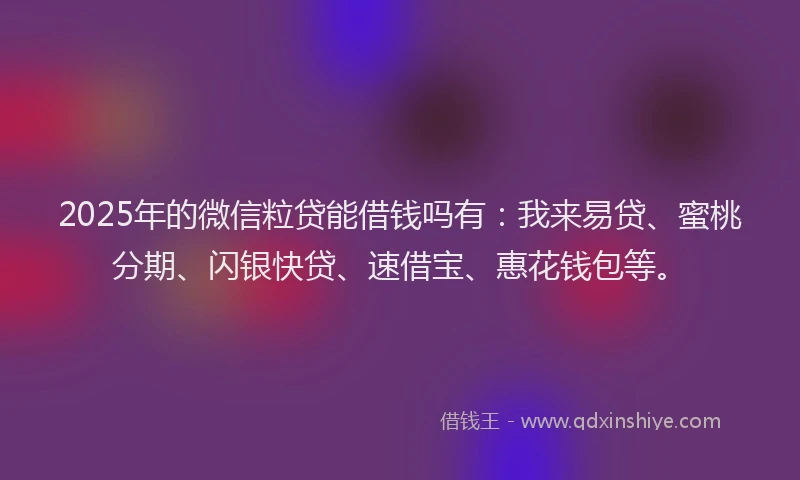 2025年的微信粒贷能借钱吗有：我来易贷、蜜桃分期、闪银快贷、速借宝、惠花钱包等。