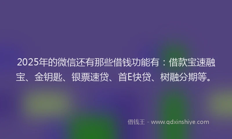 2025年的微信还有那些借钱功能有：借款宝速融宝、金钥匙、银票速贷、首E快贷、树融分期等。