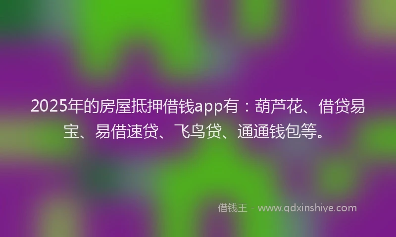 2025年的房屋抵押借钱app有：葫芦花、借贷易宝、易借速贷、飞鸟贷、通通钱包等。