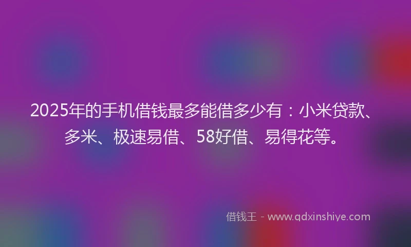 2025年的手机借钱最多能借多少有：小米贷款、多米、极速易借、58好借、易得花等。