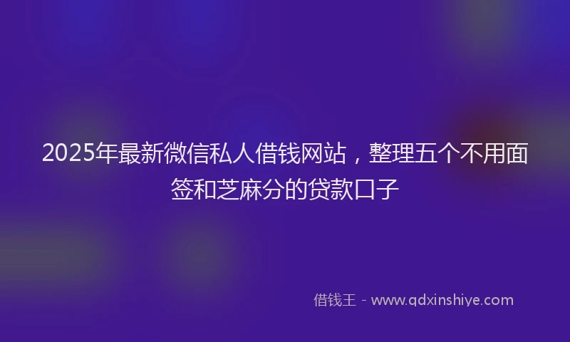 2025年最新微信私人借钱网站，整理五个不用面签和芝麻分的贷款口子