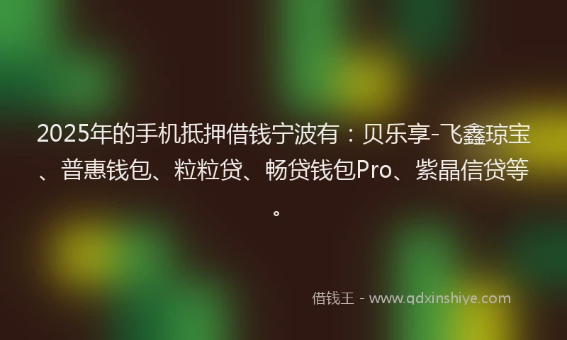 2025年的手机抵押借钱宁波有：贝乐享-飞鑫琼宝、普惠钱包、粒粒贷、畅贷钱包Pro、紫晶信贷等。