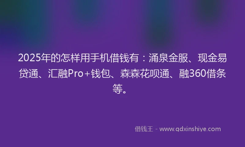 2025年的怎样用手机借钱有：涌泉金服、现金易贷通、汇融Pro+钱包、森森花呗通、融360借条等。