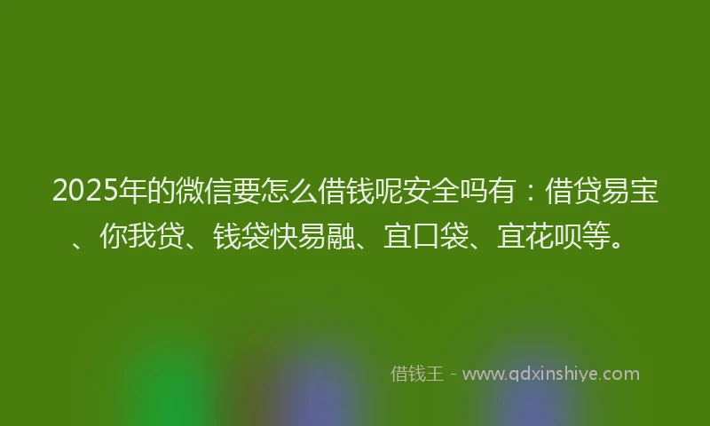 2025年的微信要怎么借钱呢安全吗有:借贷易宝、你我贷、钱袋快易融、宜口袋、宜花呗等。