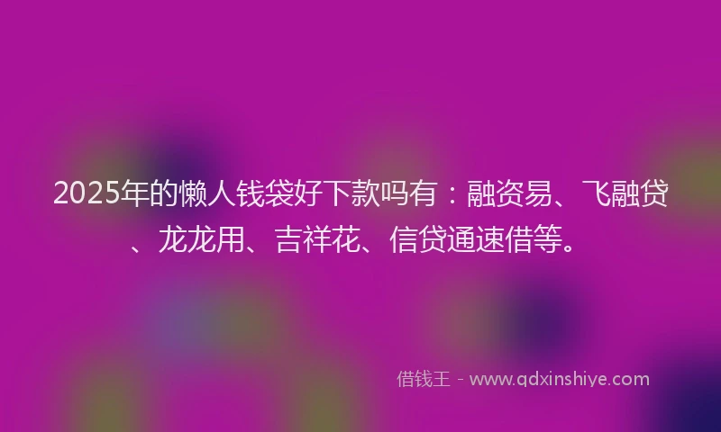 2025年的懒人钱袋好下款吗有：融资易、飞融贷、龙龙用、吉祥花、信贷通速借等。