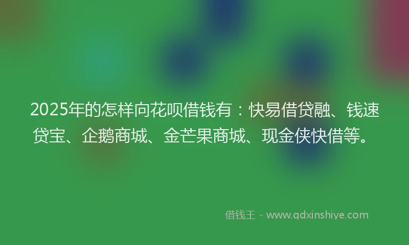 2025年的怎样向花呗借钱有：快易借贷融、钱速贷宝、企鹅商城、金芒果商城、现金侠快借等。