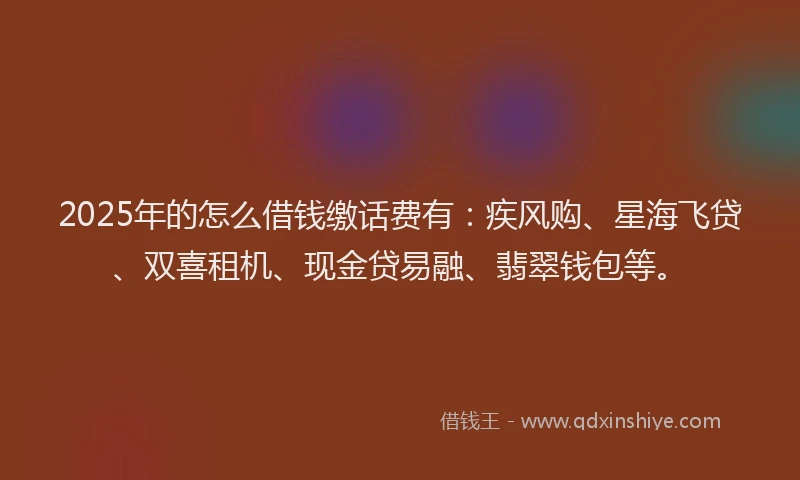 2025年的怎么借钱缴话费有：疾风购、星海飞贷、双喜租机、现金贷易融、翡翠钱包等。