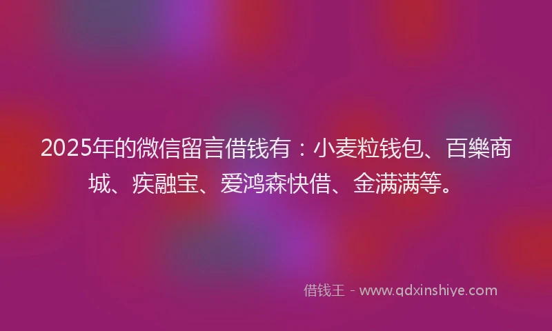 2025年的微信留言借钱有：小麦粒钱包、百樂商城、疾融宝、爱鸿森快借、金满满等。