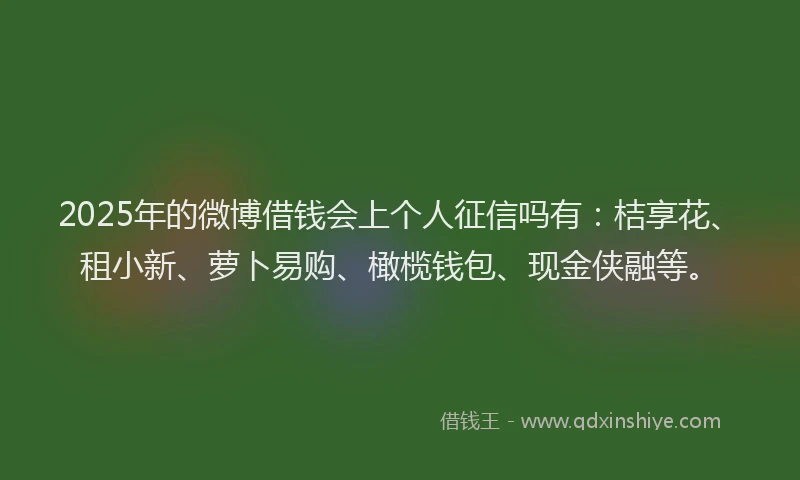 2025年的微博借钱会上个人征信吗有：桔享花、租小新、萝卜易购、橄榄钱包、现金侠融等。