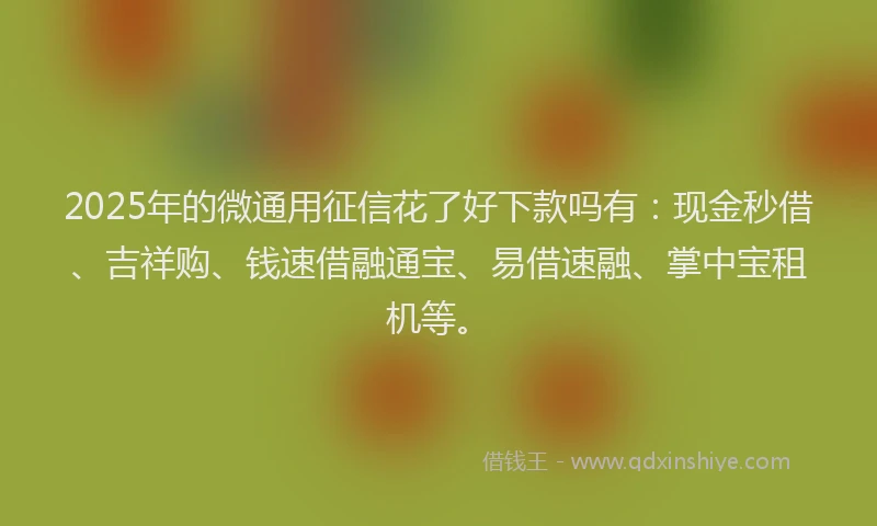 2025年的微通用征信花了好下款吗有：现金秒借、吉祥购、钱速借融通宝、易借速融、掌中宝租机等。