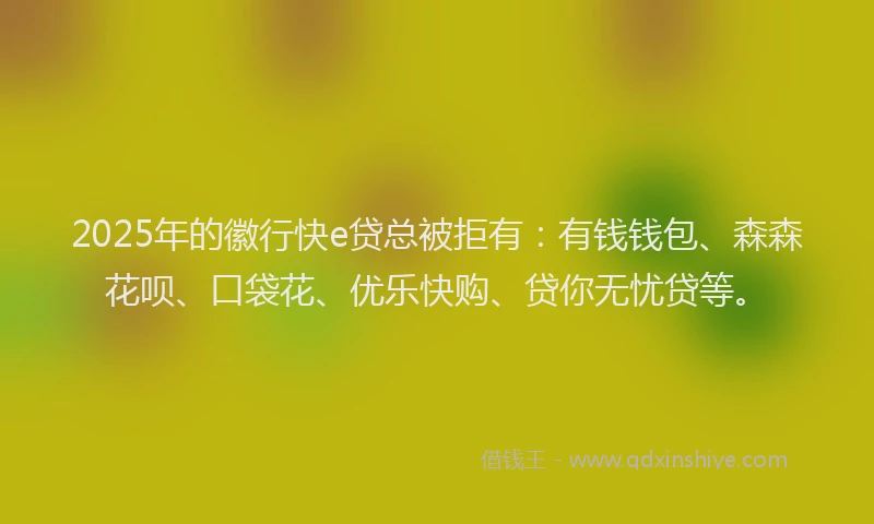 2025年的徽行快e贷总被拒有：有钱钱包、森森花呗、口袋花、优乐快购、贷你无忧贷等。