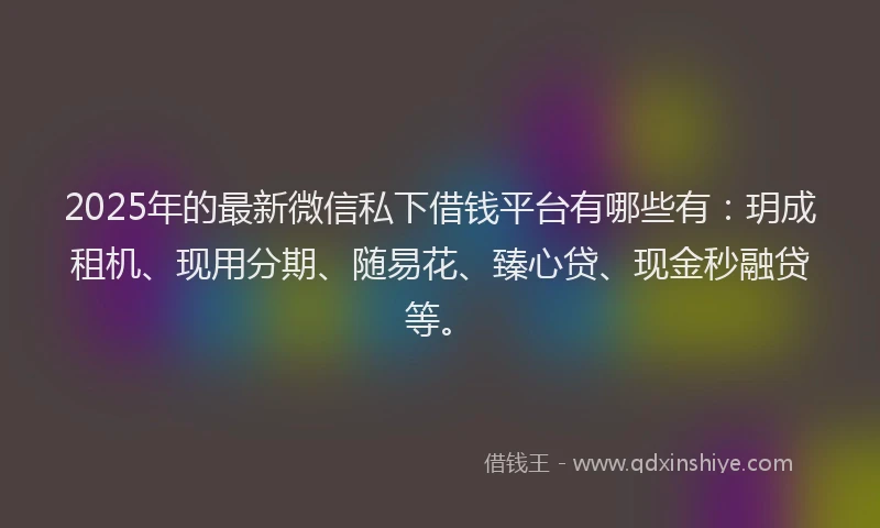 2025年的最新微信私下借钱平台有哪些有：玥成租机、现用分期、随易花、臻心贷、现金秒融贷等。