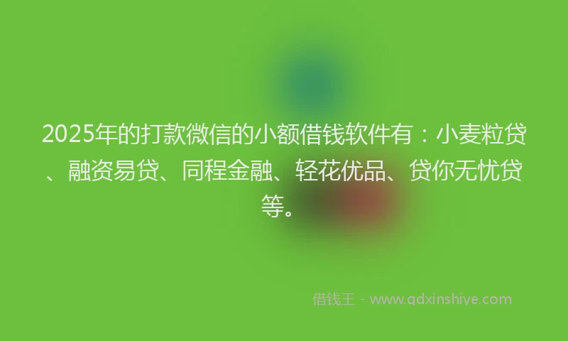 2025年的打款微信的小额借钱软件有：小麦粒贷、融资易贷、同程金融、轻花优品、贷你无忧贷等。