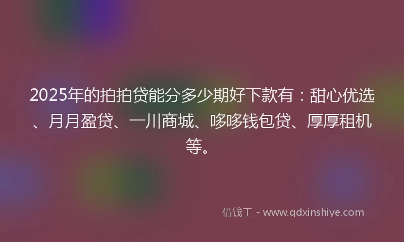 2025年的拍拍贷能分多少期好下款有：甜心优选、月月盈贷、一川商城、哆哆钱包贷、厚厚租机等。