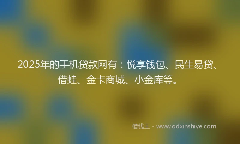 2025年的手机贷款网有：悦享钱包、民生易贷、借蛙、金卡商城、小金库等。