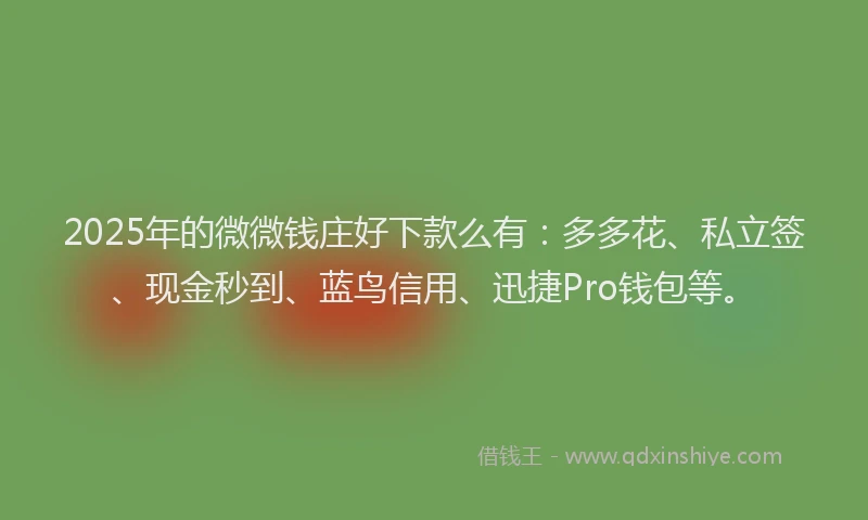 2025年的微微钱庄好下款么有：多多花、私立签、现金秒到、蓝鸟信用、迅捷Pro钱包等。