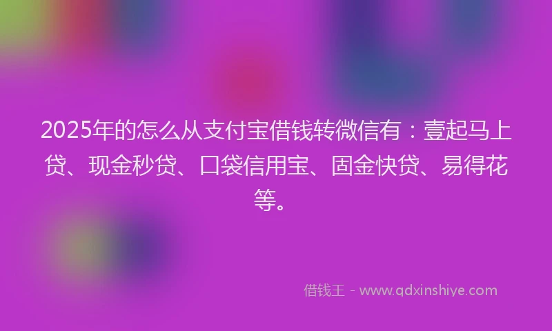 2025年的怎么从支付宝借钱转微信有：壹起马上贷、现金秒贷、口袋信用宝、固金快贷、易得花等。
